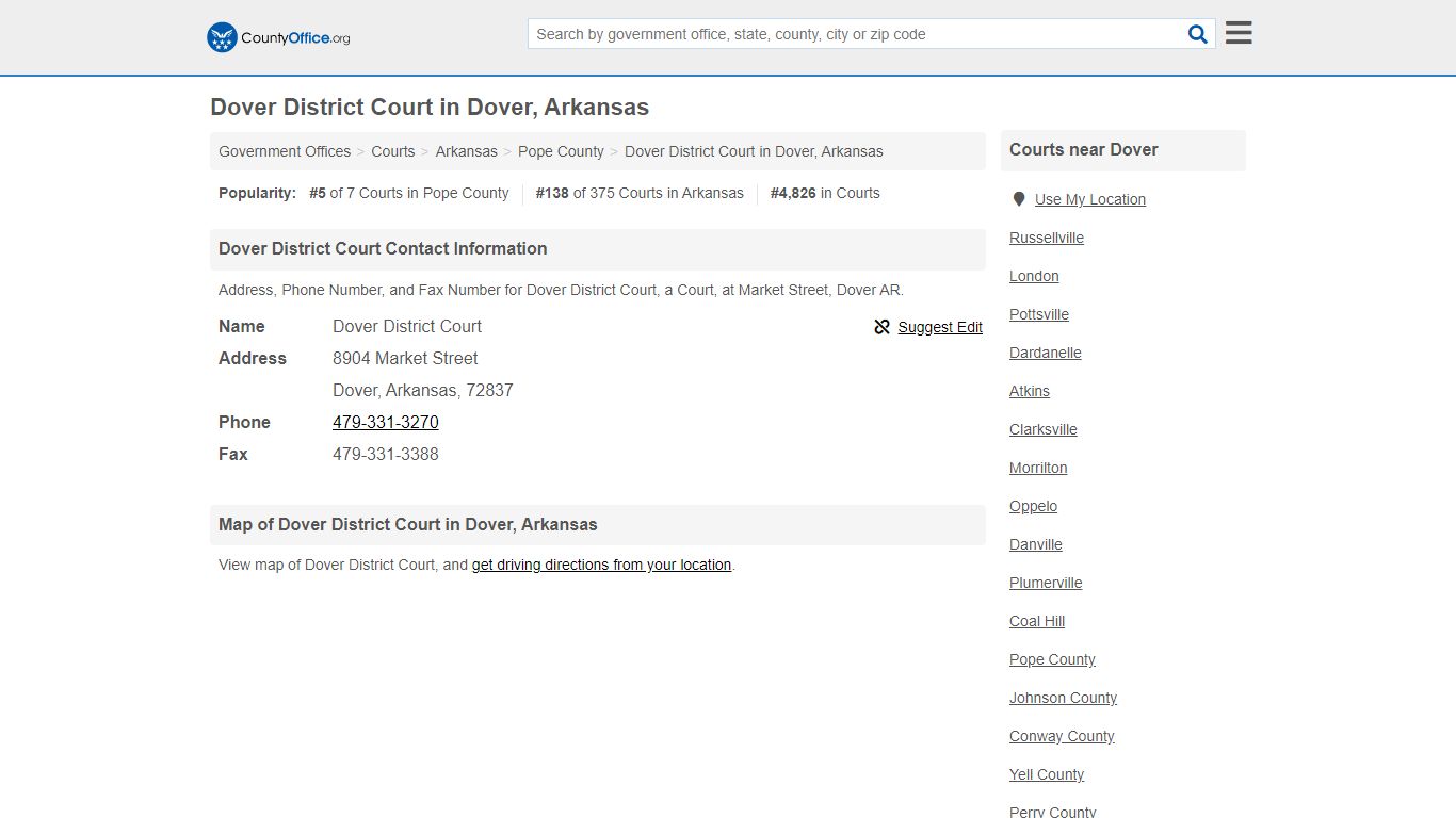 Dover District Court - Dover, AR (Address, Phone, and Fax)