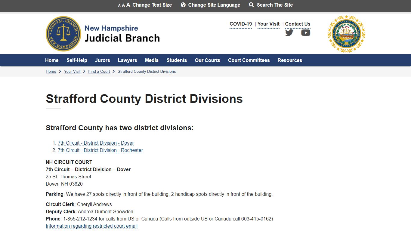 Strafford County District Divisions | New Hampshire Judicial Branch