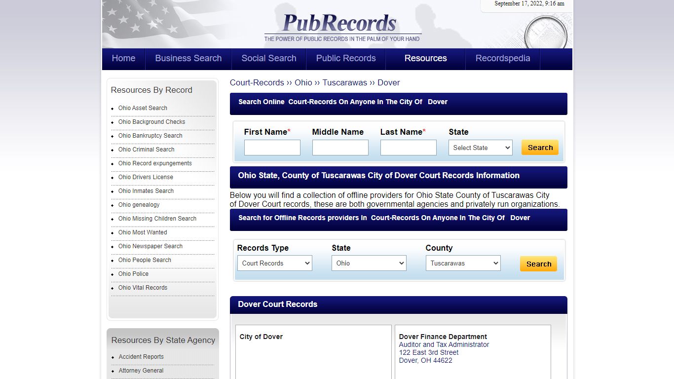 Dover, Tuscarawas County, Ohio Court Records - Pubrecords.com